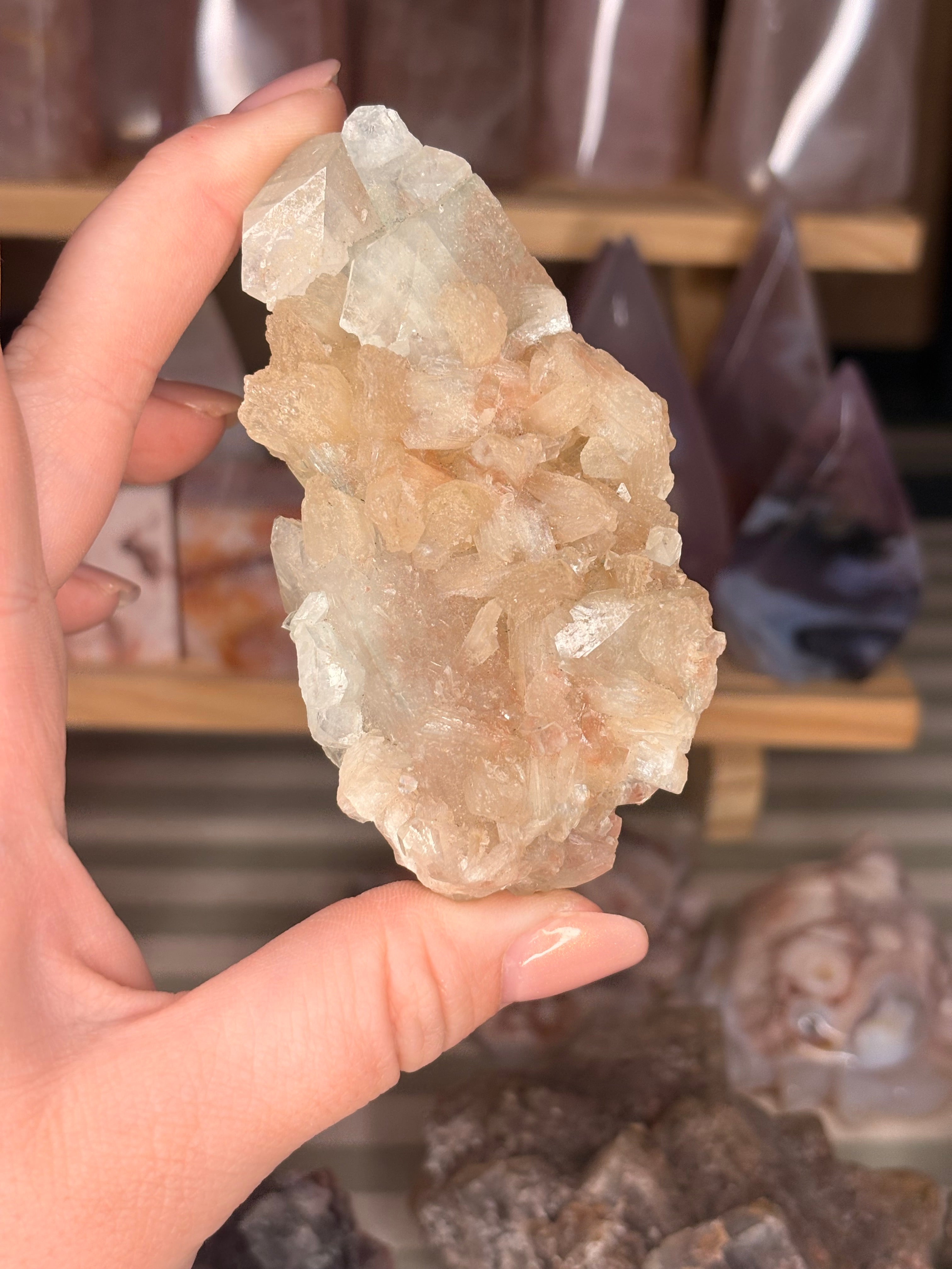 Indian Apophyllite with Peach Stilbite Cluster