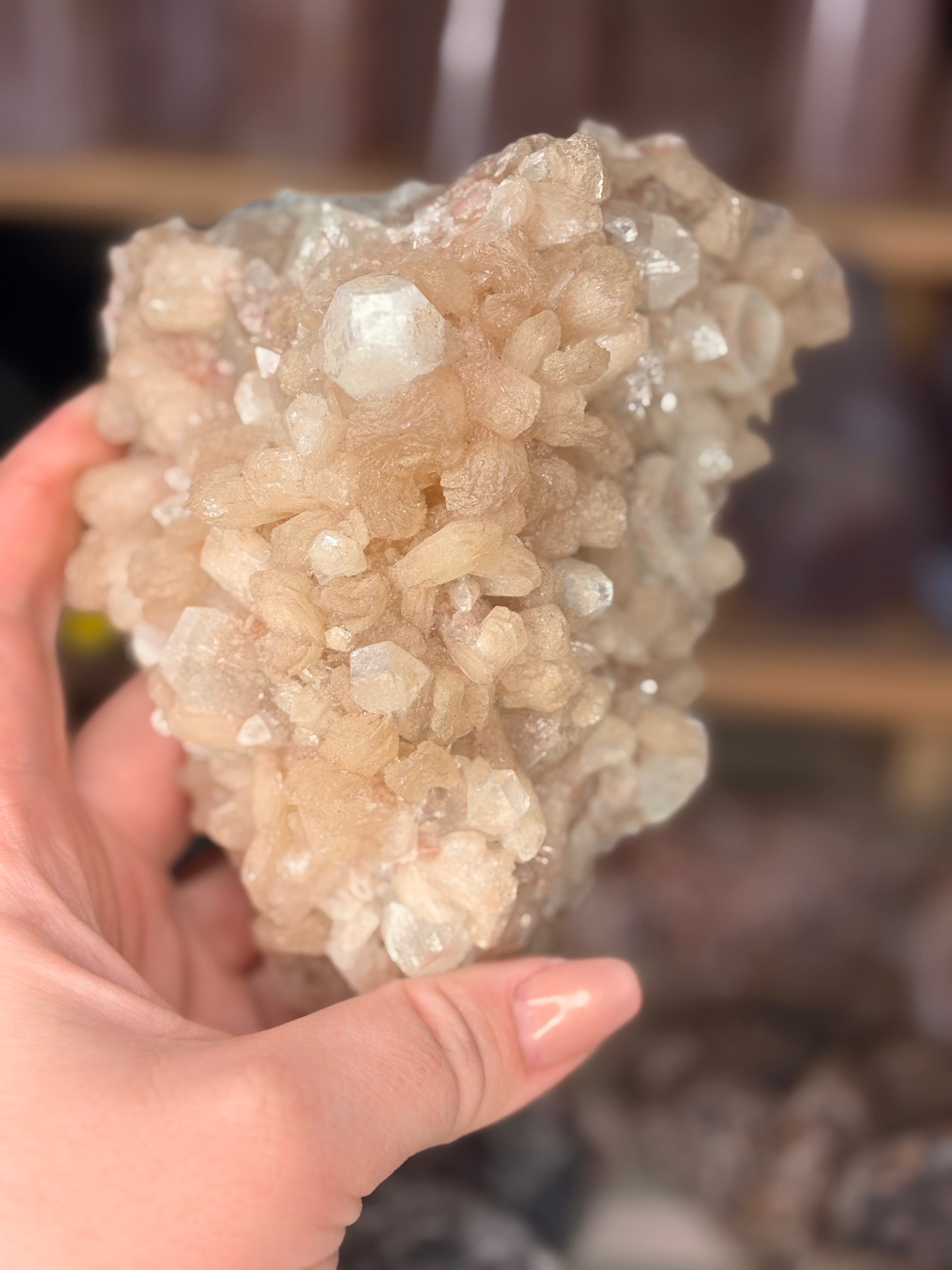 Indian Apophyllite with Peach Stilbite Cluster