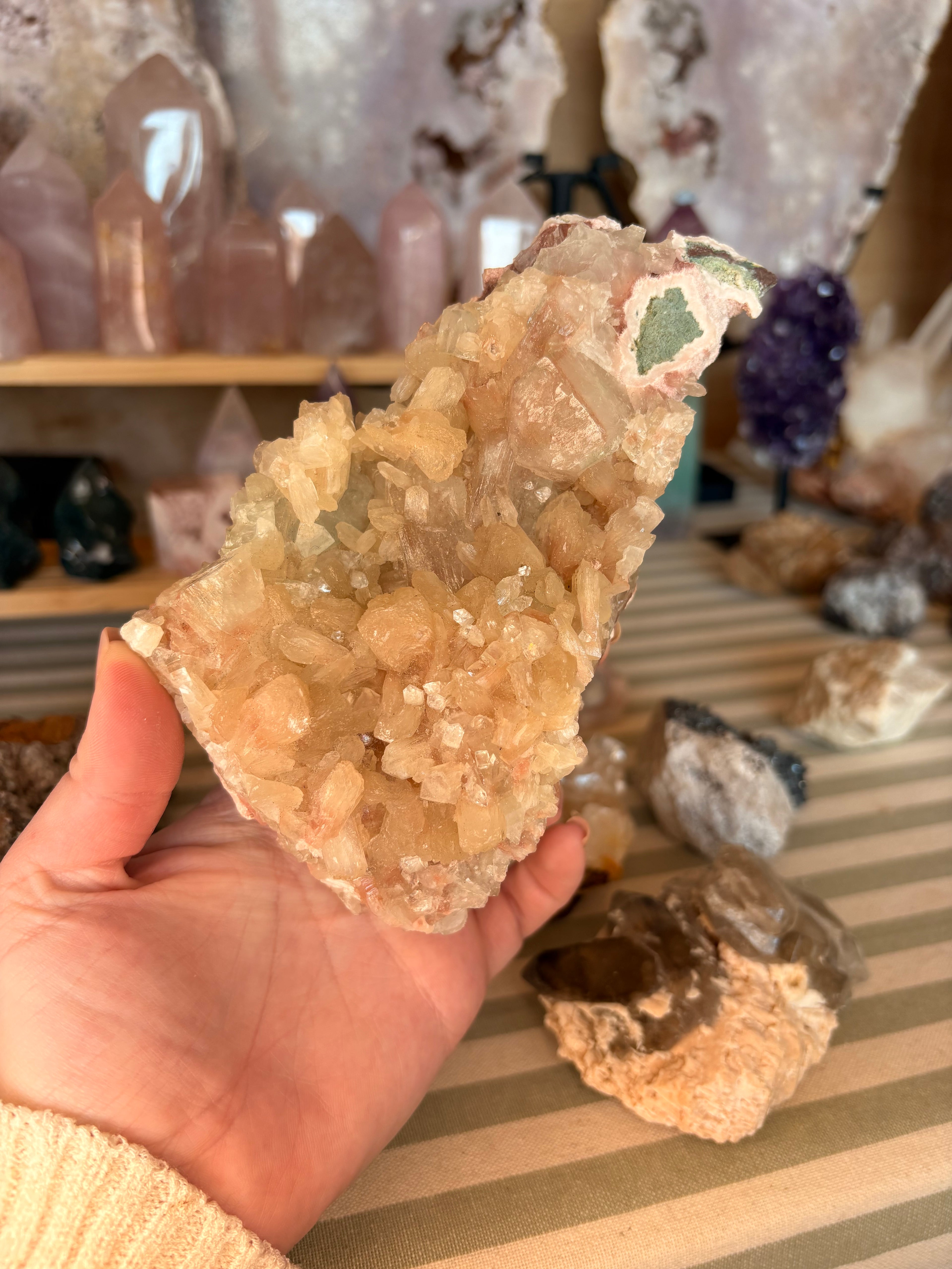 Indian Apophyllite with Peach Stilbite Cluster